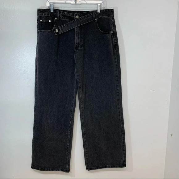 Forever 21 Black Wide Leg Jeans Woman High Rise 31  Pockets Goth Boho Western - Picture 2 of 11